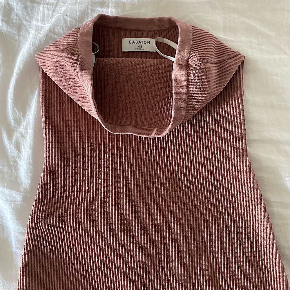 Aritzia Babaton Ribbed Knit Dress in Dusty Rose